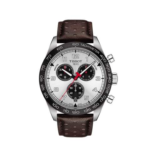 Montre Tissot homme chronographe acier cbracelet cuir brun