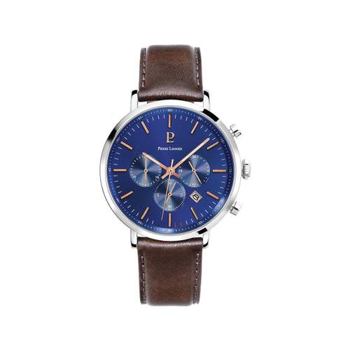 Pierre Lannier herenhorloge van roestvrij staal met bruine leren band
