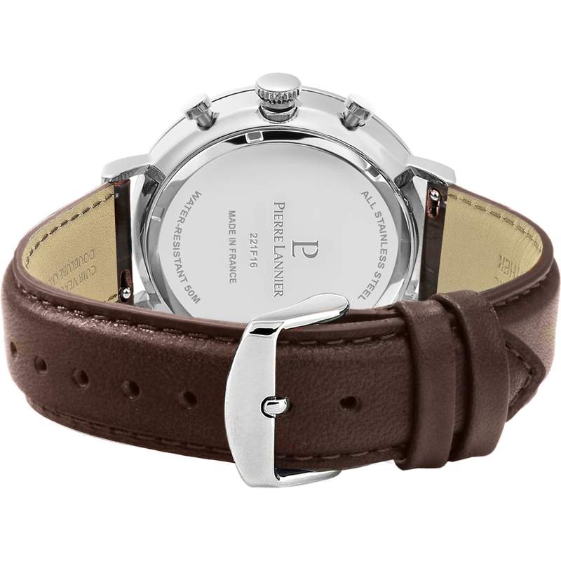 Montre Pierre Lannier homme acier bracelet cuir brun - vue 3