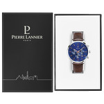 Pierre Lannier men's stainless steel watch with brown leather strap - view D2