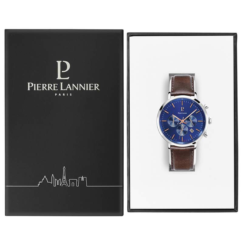 Montre Pierre Lannier homme acier bracelet cuir brun - vue D2