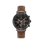 Montre Pierre Lannier homme acier noir bracelet cuir marron - vue 1