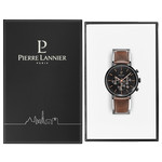Pierre Lannier men's watch in black steel with brown leather strap - view D2
