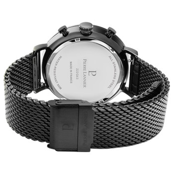 Pierre Lannier black steel men's watch black steel bracelet Milanese mesh