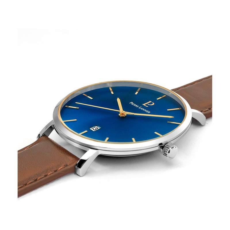 Montre Pierre Lannier homme acier bracelet cuir marron - vue 2