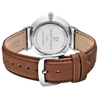 Pierre Lannier herenhorloge van roestvrij staal met bruine leren band