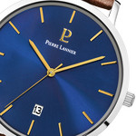 Montre Pierre Lannier homme acier bracelet cuir marron - vue D1