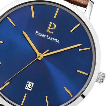 Pierre Lannier herenhorloge van roestvrij staal met bruine leren band