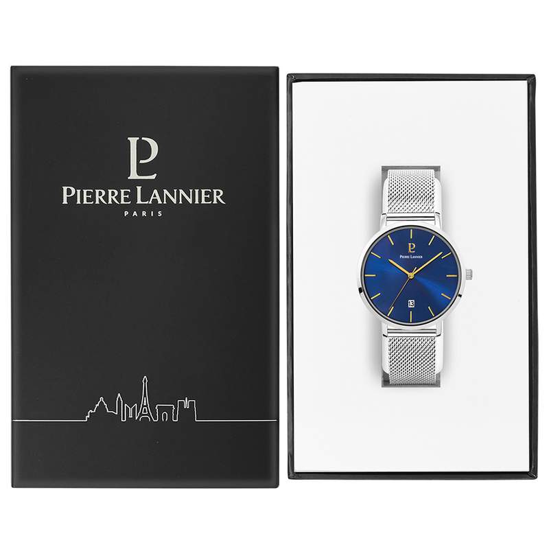 Montre Pierre Lannier homme acier bracelet maille milanaise - vue D2