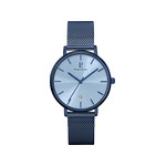Montre Pierre Lannier homme acier bleu bracelet maille milanaise - vue 1