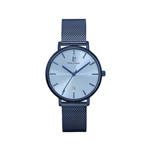Montre Pierre Lannier homme acier bleu bracelet maille milanaise