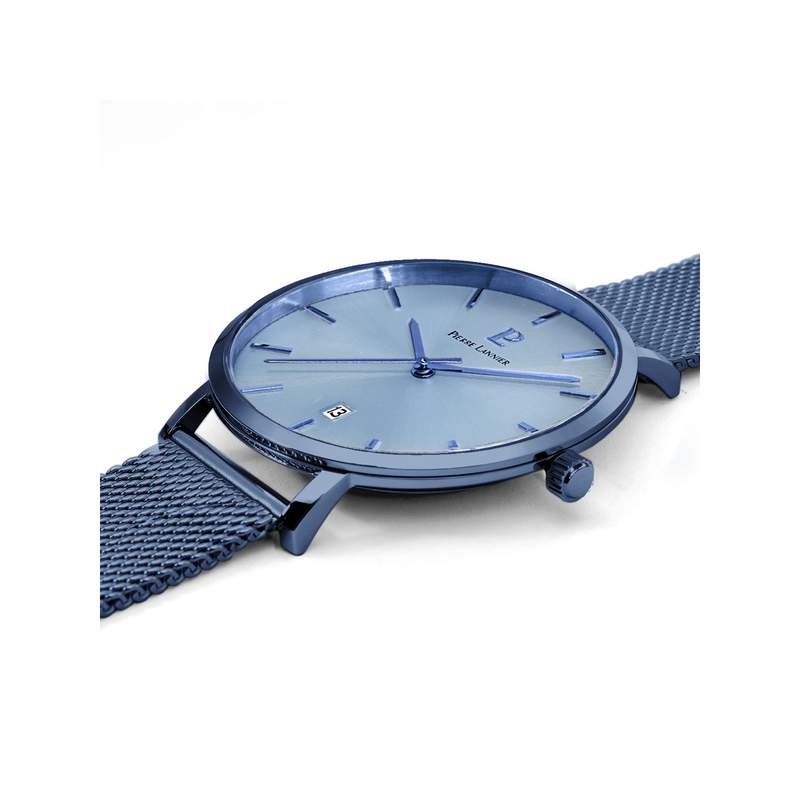 Montre Pierre Lannier homme acier bleu bracelet maille milanaise - vue 2