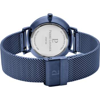 Pierre Lannier herenhorloge van blauw staal met een band van Milanese schakels