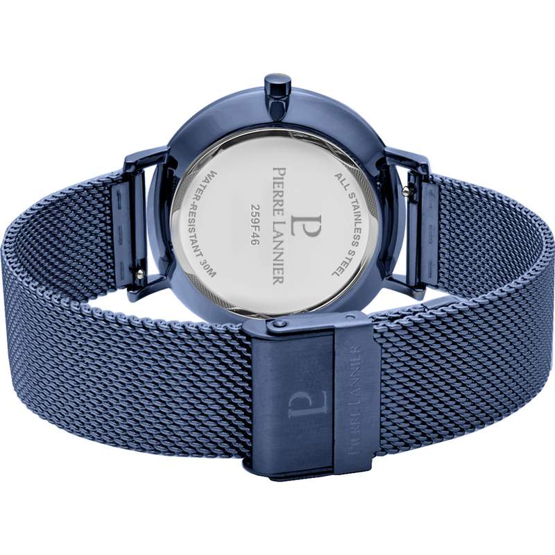 Montre Pierre Lannier homme acier bleu bracelet maille milanaise - vue 3