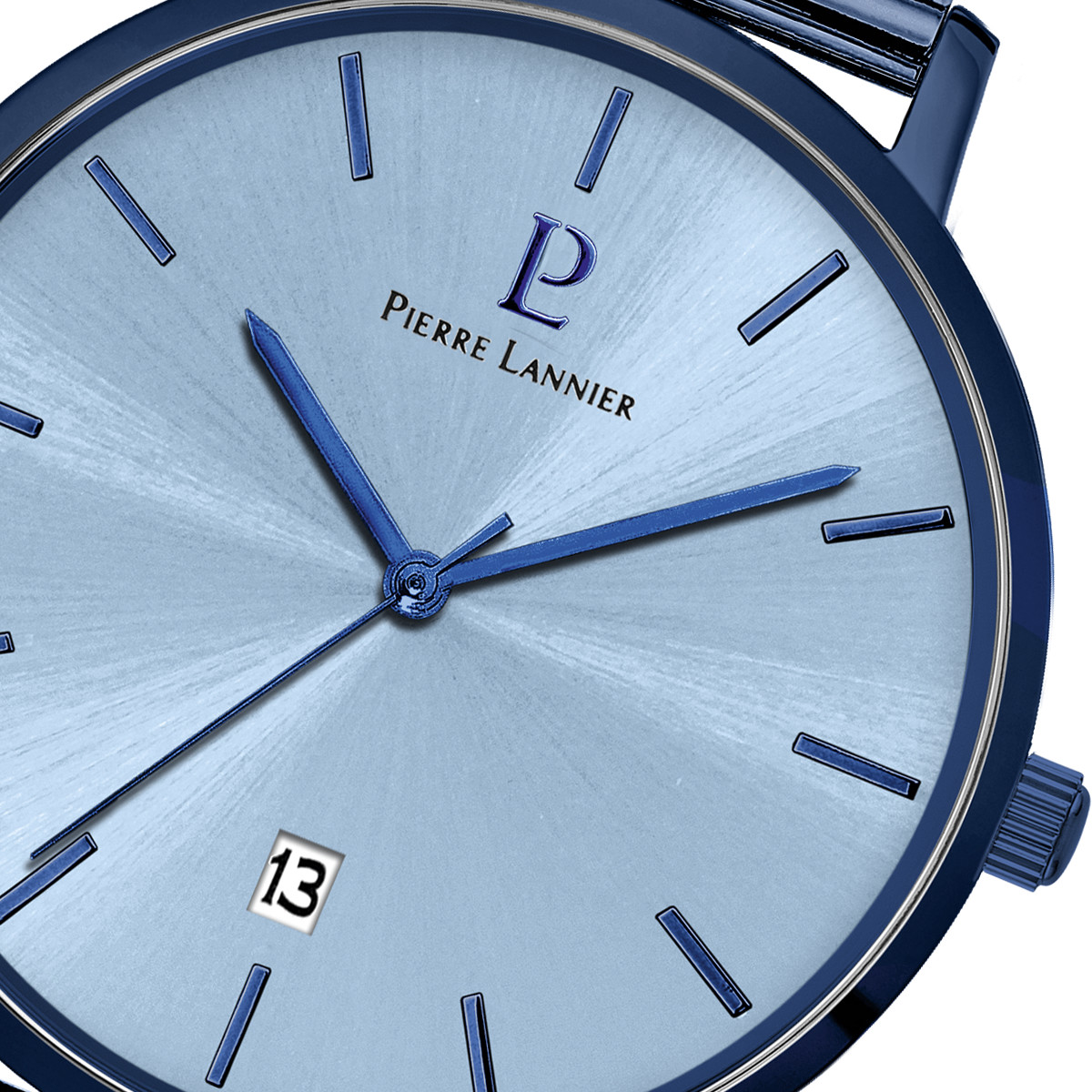 Montre Pierre Lannier homme acier bleu bracelet maille milanaise - vue D1