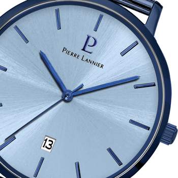 Pierre Lannier herenhorloge van blauw staal met een band van Milanese schakels