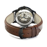 Montre Pierre Lannier homme automatique acier noir bracelet cuir marron - vue 3