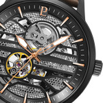 Montre Pierre Lannier homme automatique acier noir bracelet cuir marron - vue D1