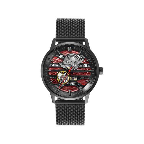 Montre Pierre Lannier homme automatique acier noir bracelet maille milanaise
