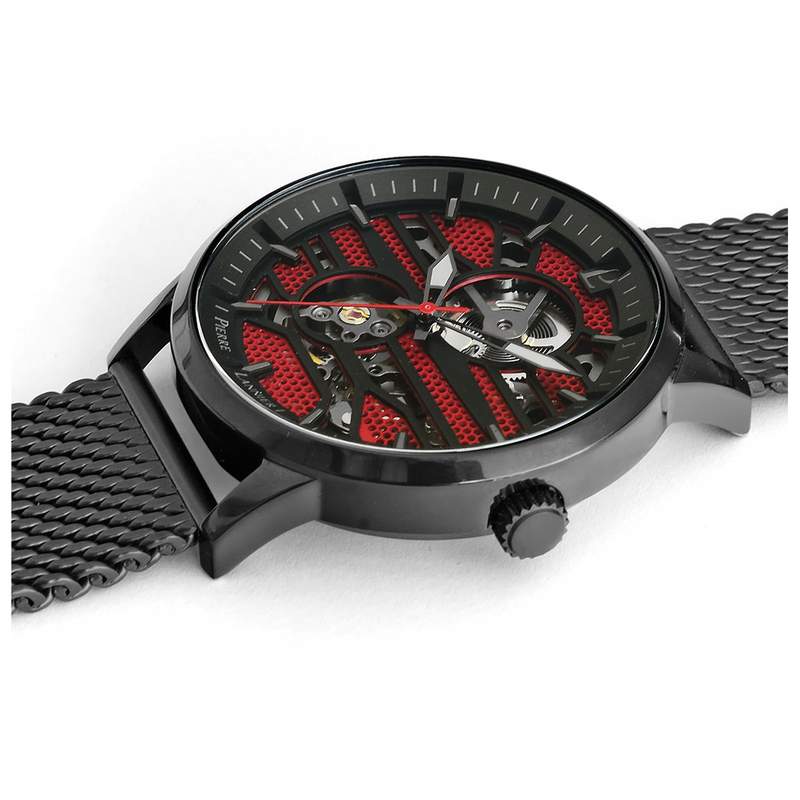 Montre Pierre Lannier homme automatique acier noir bracelet maille milanaise - vue 2