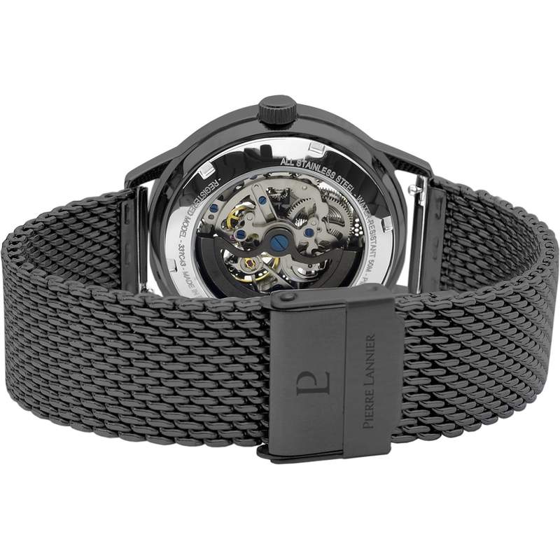 Montre Pierre Lannier homme automatique acier noir bracelet maille milanaise - vue 3