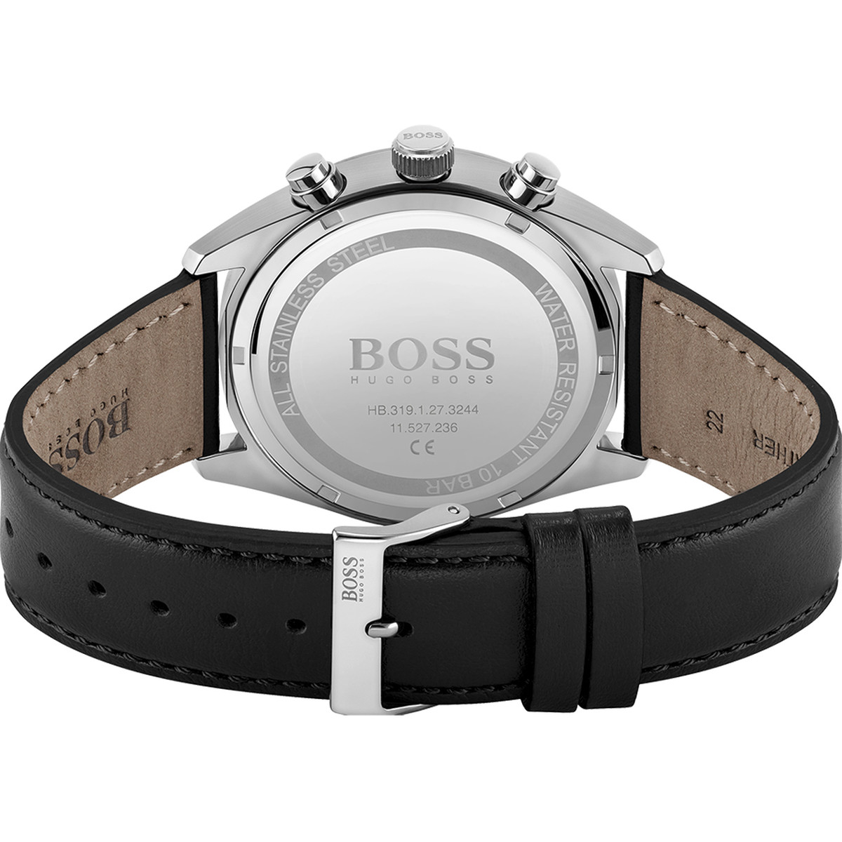 Montre Hugo Boss homme acier bracelet cuir noir - vue 3