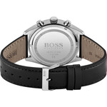 Hugo Boss men's stainless steel watch with black leather strap - view 3