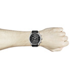 Hugo Boss men's stainless steel watch with black leather strap - view worn 1