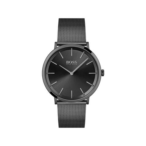 Montre boss homme acier noir bracelet acier noir maille milanaise