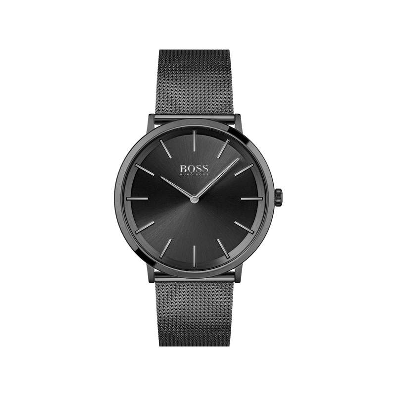 Montre boss homme acier noir bracelet acier noir maille milanaise - vue 1