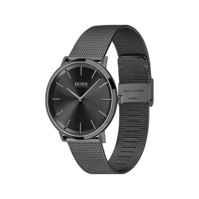 Montre boss homme acier noir bracelet acier noir maille milanaise - vue 2