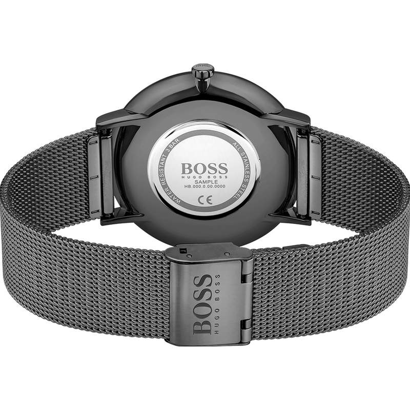Montre boss homme acier noir bracelet acier noir maille milanaise - vue 3