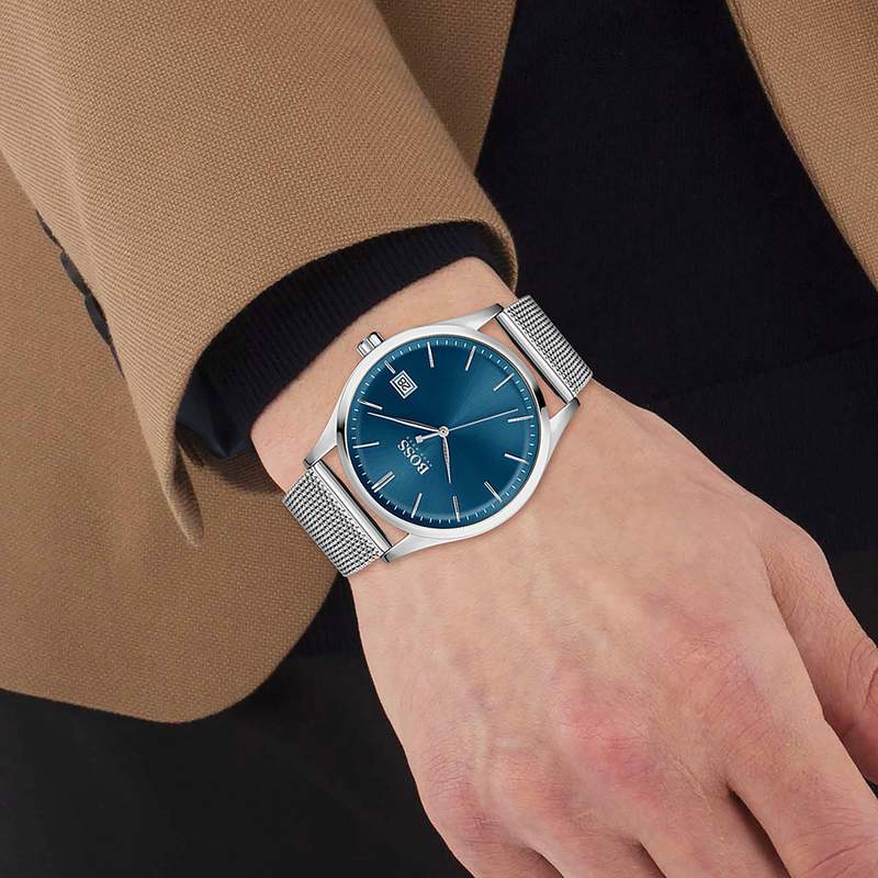 Montre Boss homme acier maille milanaise - vue porté 1