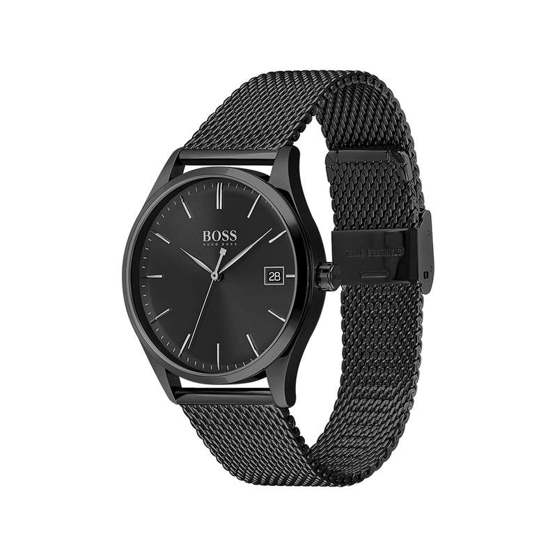 Montre Boss homme acier noir maille milanaise - vue 2
