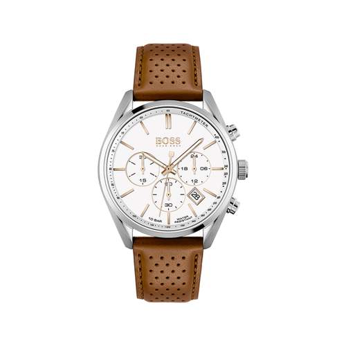 Montre Boss homme acier cuir marron