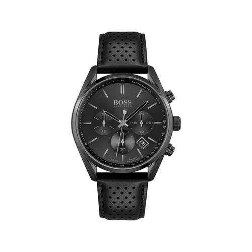 Montre Boss homme acier bracelet cuir noir
