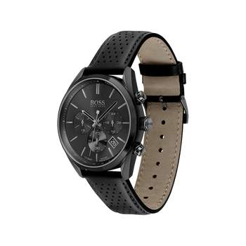 Boss herenhorloge van staal met zwarte leren band