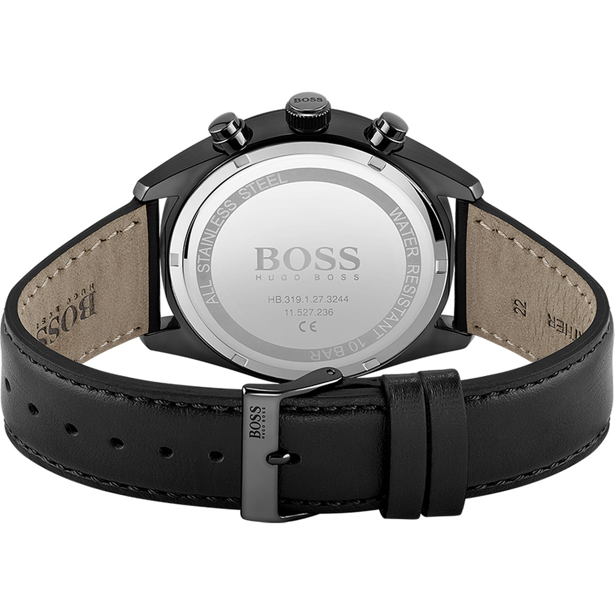 Montre Boss homme acier bracelet cuir noir - vue 3