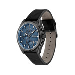 Montre Boss homme chronographe acier bracelet cuir noir - vue 2