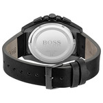 Montre Boss homme chronographe acier bracelet cuir noir - vue 3