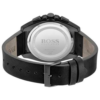 Boss herenchronograafhorloge van staal met zwarte leren band