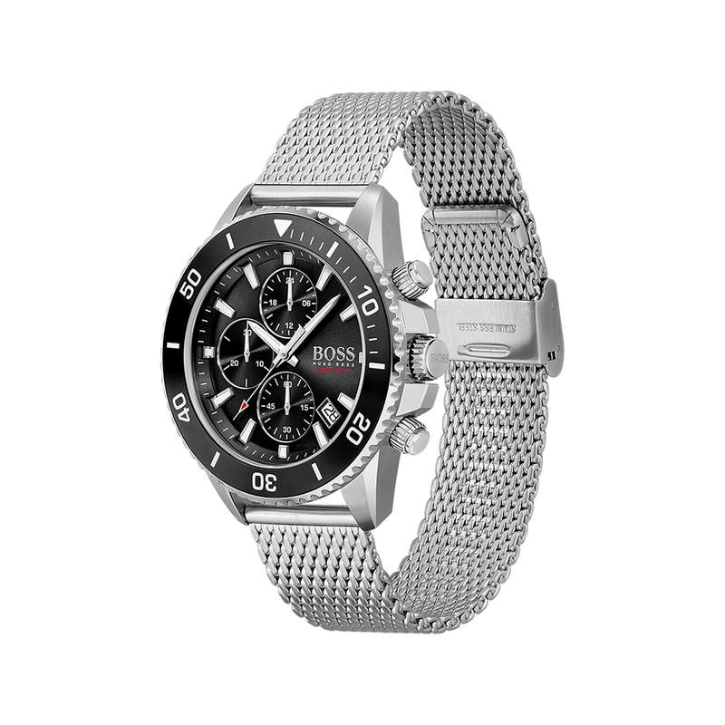 Montre Boss homme chronographe acier maille milanaise - vue 2