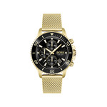 Montre Boss homme chronographe acier doré jaune maille milanaise - vue 1