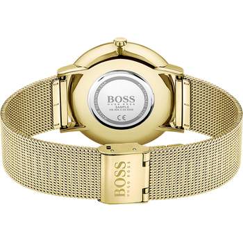 Boss herenhorloge roestvrij staal geel goud Milanese mesh