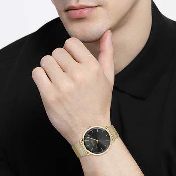 Boss herenhorloge roestvrij staal geel goud Milanese mesh