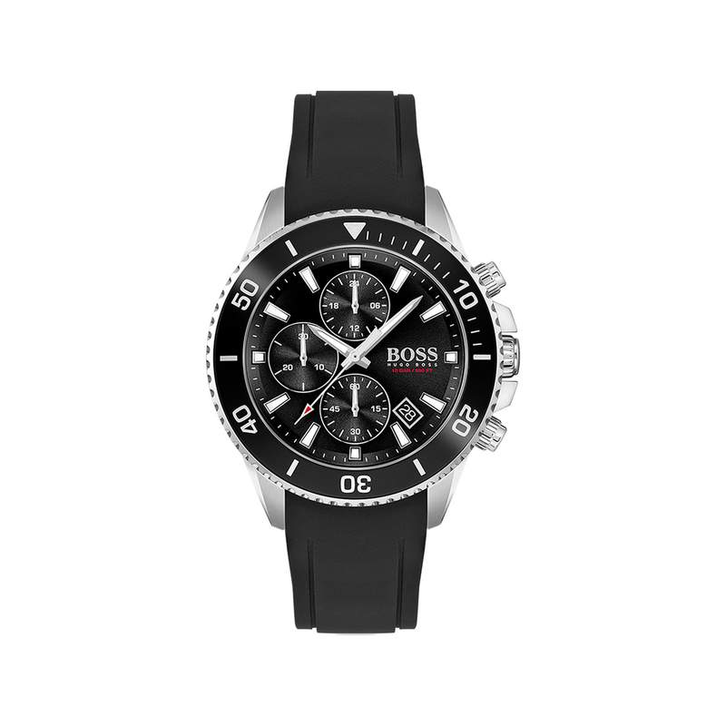 Montre Boss homme acier bracelet silicone noir - vue 1