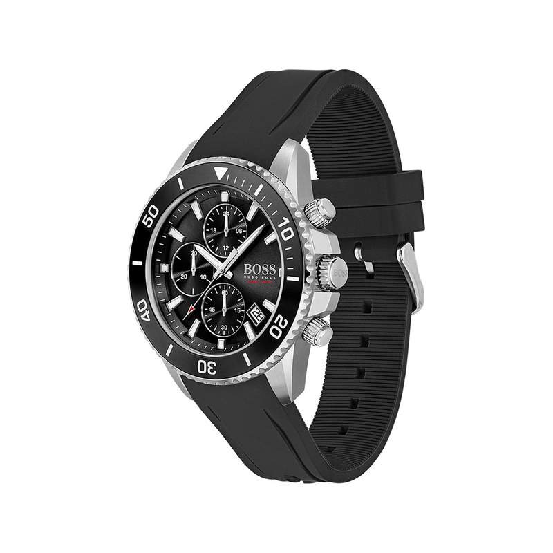 Montre Boss homme acier bracelet silicone noir - vue 2