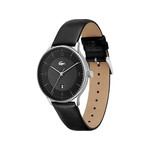 Lacote men's stainless steel watch with black leather strap - view 2