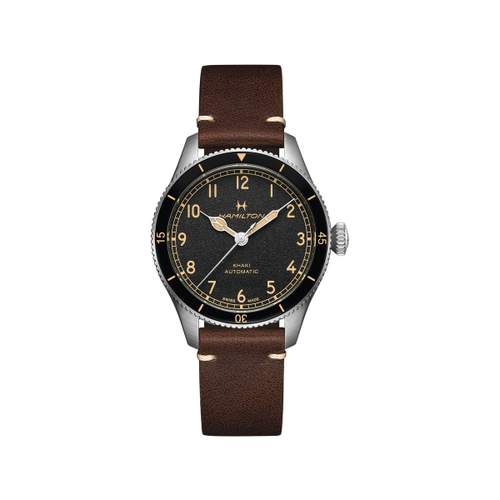 Montre Hamilton homme acier bracelet cuir marron