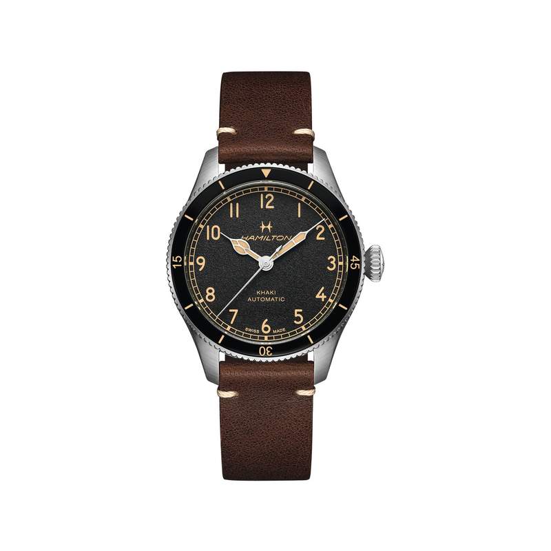 Montre Hamilton homme acier bracelet cuir marron - vue 1